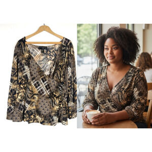 Venezia Lane Bryant 18/20 1X Wrap Tunic Top Stretch Slinky Knit Forest Fairy Y2K